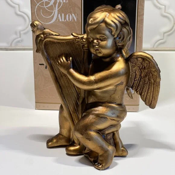 Vintage Cherub Angel Wall Art figurines resin gold with musical instruments - Picture 1 of 10